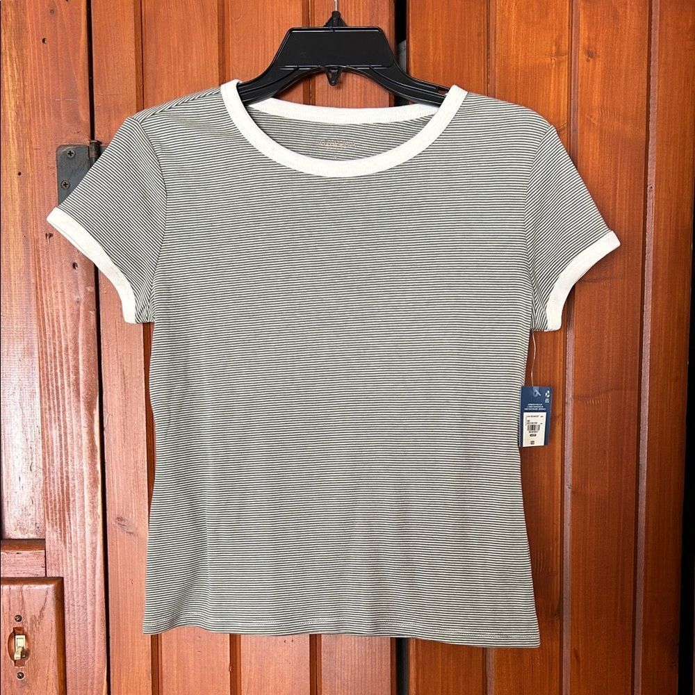 Striped sage green and White Women's Top size M.  B2